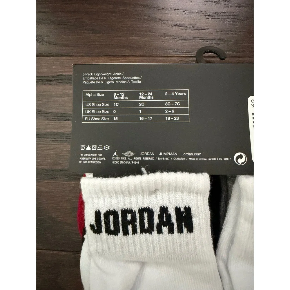 Jordan Infant 6 Pack Lightweight Ankle Socks Red Black Grey NJ0734-R61 12-24M